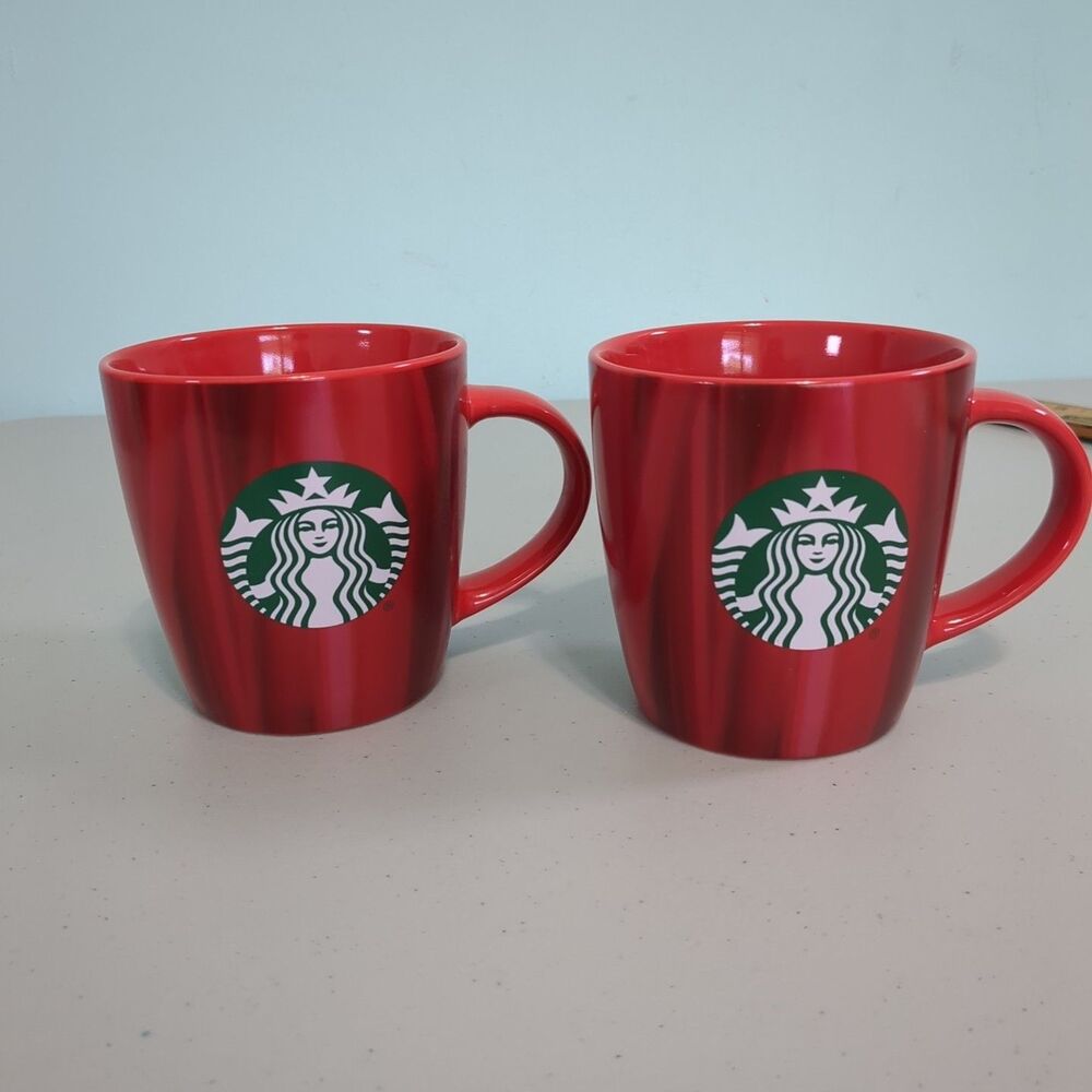 Starbucks Coffee MUG 2022 - Ceramic Red Marble Pattern 12oz mug lot of two